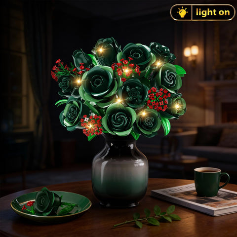 PLAXSOON Juego de construcción de ramo de rosas verdes