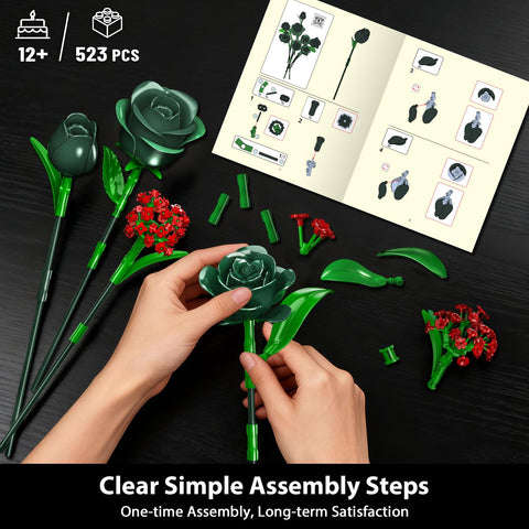 PLAXSOON Juego de construcción de ramo de rosas verdes
