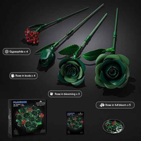 PLAXSOON Juego de construcción de ramo de rosas verdes