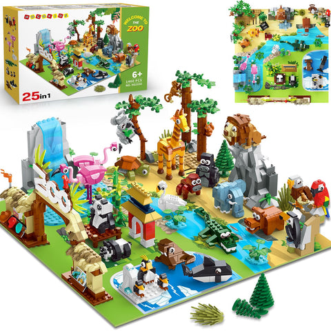 HOGOKIDS 25-teiliges Zoo-Tier Bauset mit Spielmatte
