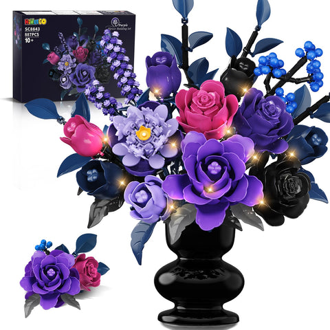 HiWEEGO Blumen Bauset - 17 Blume Blumenstrauß Bausteine mit LED