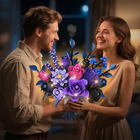 HiWEEGO Blumen Bauset - 17 Blume Blumenstrauß Bausteine mit LED