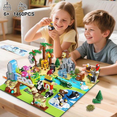 HOGOKIDS 25-teiliges Zoo-Tier Bauset mit Spielmatte