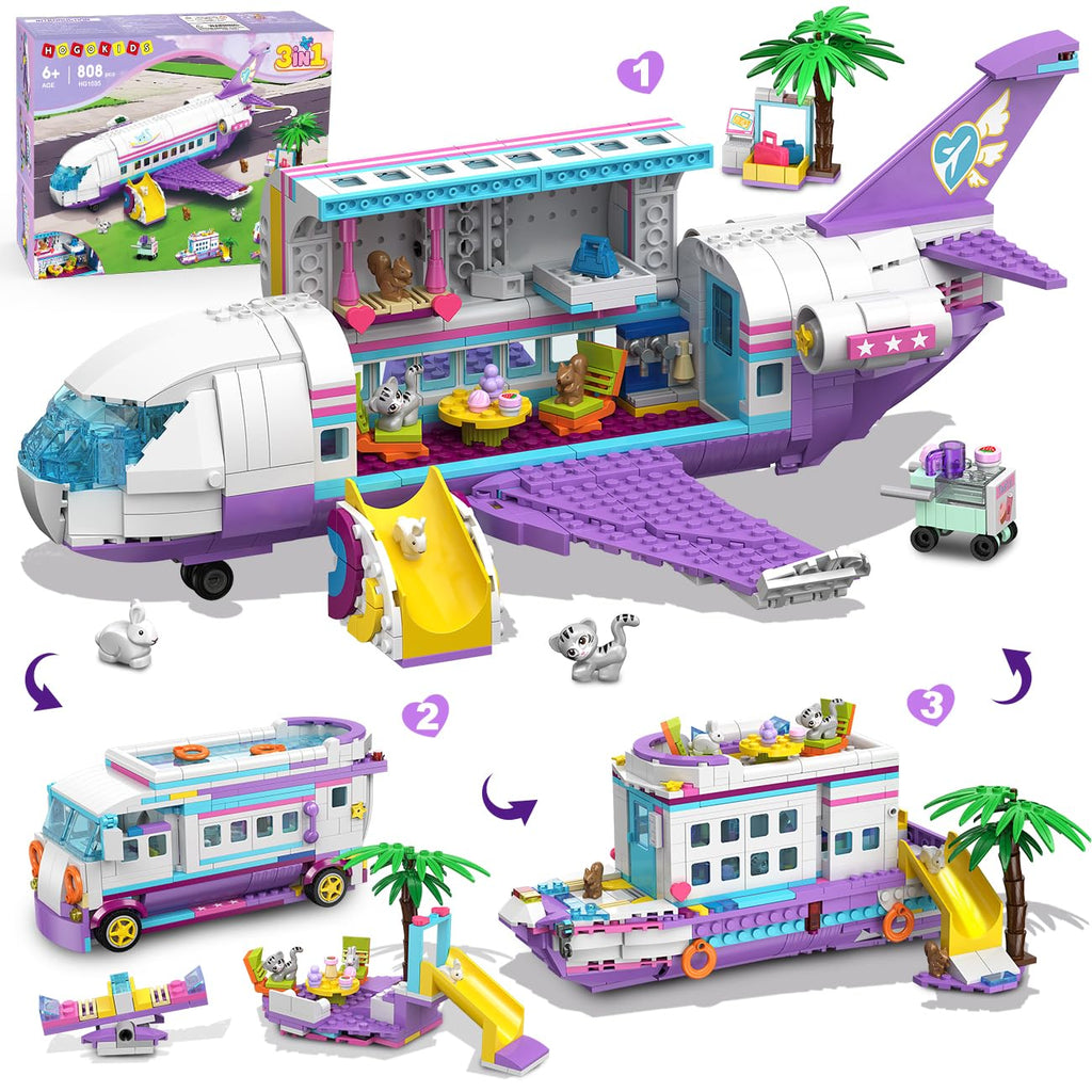 HOGOKIDS 3-in-1 Flugzeug-Bauspielzeug, Geschenk für Mädchen ab 8 Jahre