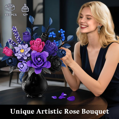 HiWEEGO Blumen Bauset - 17 Blume Blumenstrauß Bausteine mit LED