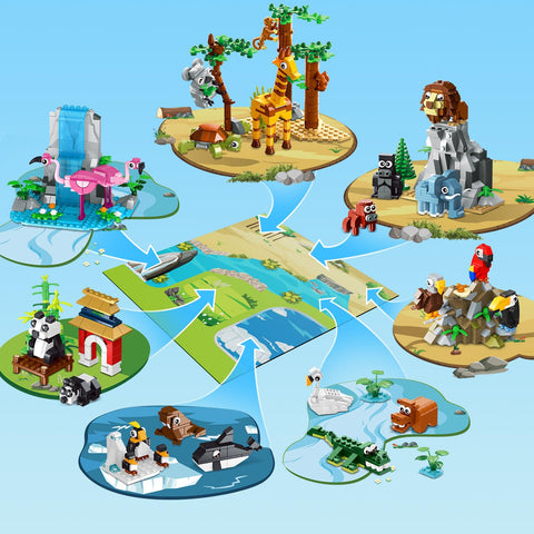 HOGOKIDS 25-teiliges Zoo-Tier Bauset mit Spielmatte