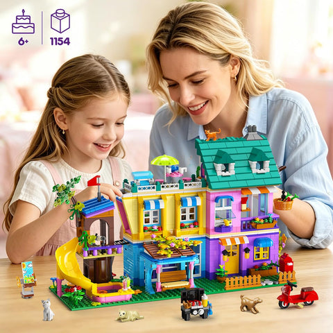 HOGOKIDS Friends Mädchen Familienhaus Bausteinset mit LED für Kinder ab 8
