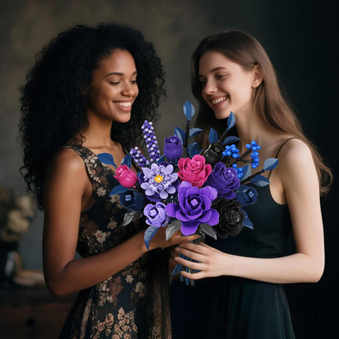 HiWEEGO Blumen Bauset - 17 Blume Blumenstrauß Bausteine mit LED