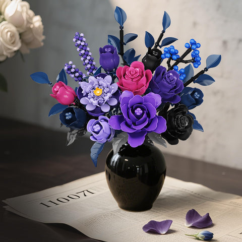 HiWEEGO Blumen Bauset - 17 Blume Blumenstrauß Bausteine mit LED