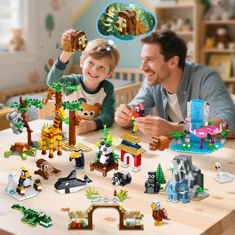 HOGOKIDS 25-teiliges Zoo-Tier Bauset mit Spielmatte