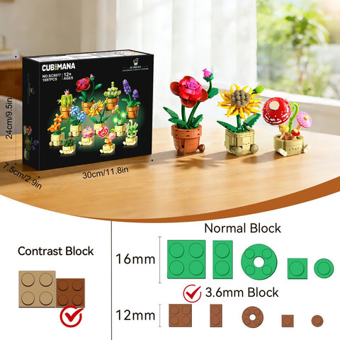 CUBIMANA 12 Mini Blumen & Pflanzen Bauset