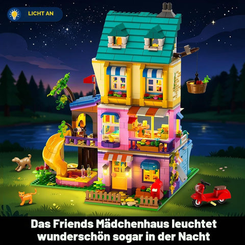 HOGOKIDS Friends Mädchen Familienhaus Bausteinset mit LED für Kinder ab 8