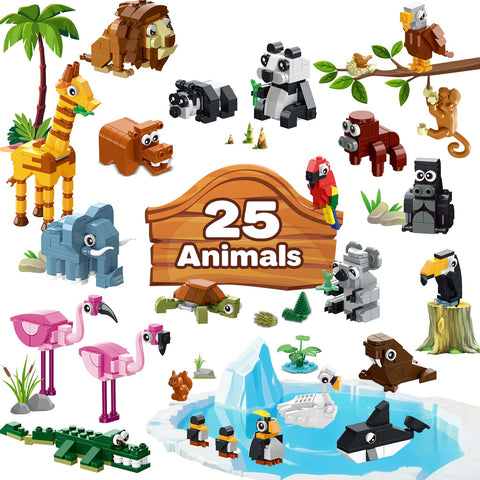 HOGOKIDS 25-teiliges Zoo-Tier Bauset mit Spielmatte