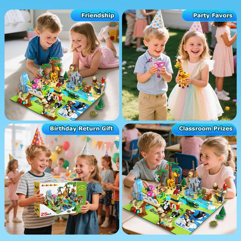 HOGOKIDS 25-teiliges Zoo-Tier Bauset mit Spielmatte