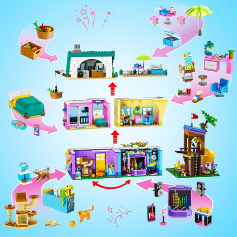 HOGOKIDS Friends Mädchen Familienhaus Bausteinset mit LED für Kinder ab 8