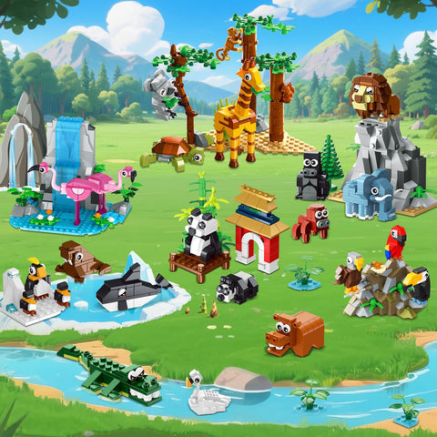 HOGOKIDS 25-teiliges Zoo-Tier Bauset mit Spielmatte