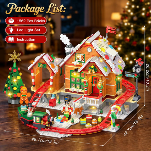 2026 Weihnachts-Lebkuchenhaus-Achterbahn-Bauset mit LED-Licht