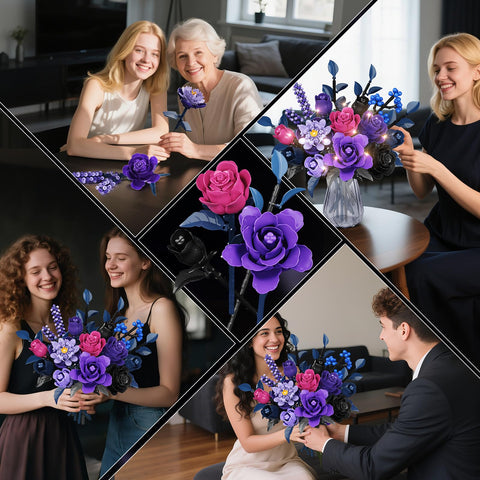 HiWEEGO Blumen Bauset - 17 Blume Blumenstrauß Bausteine mit LED