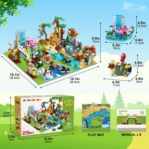 HOGOKIDS 25-teiliges Zoo-Tier Bauset mit Spielmatte