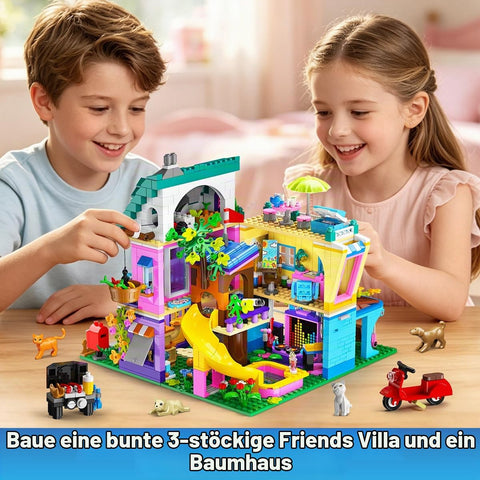 HOGOKIDS Friends Mädchen Familienhaus Bausteinset mit LED für Kinder ab 8