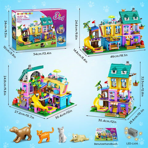 HOGOKIDS Friends Mädchen Familienhaus Bausteinset mit LED für Kinder ab 8